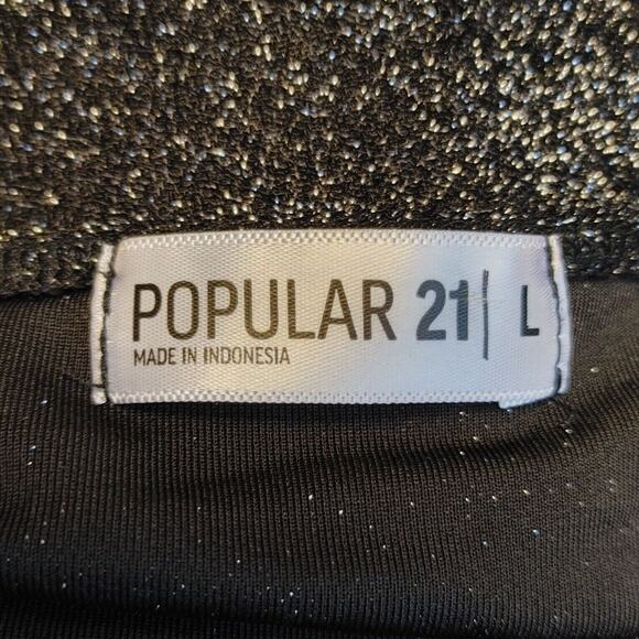 Popular 21 LG Sexy Silver Black Metallic Sparkle Low Cut Slip Bodycon Club Party - Picture 3 of 4